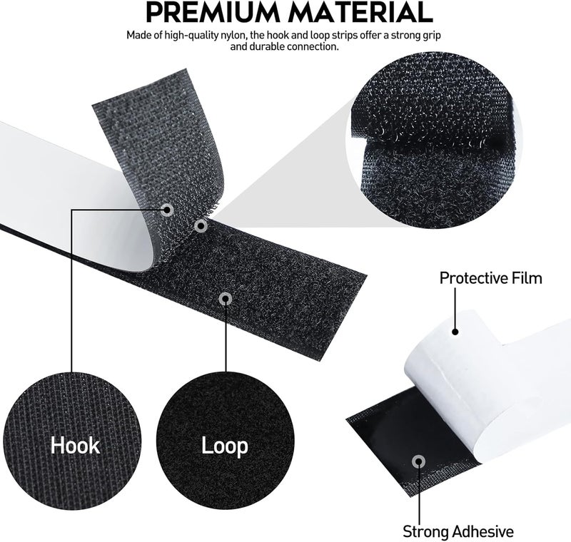 MAXECHO 1 Inch x 27 Feet Strong Sticky Back Heavy Duty Hook and Loop Tape with Adhesive, Non-Slip, Double Sided Strip Roll for Crafting & Wall Hanging, Black - Image 3